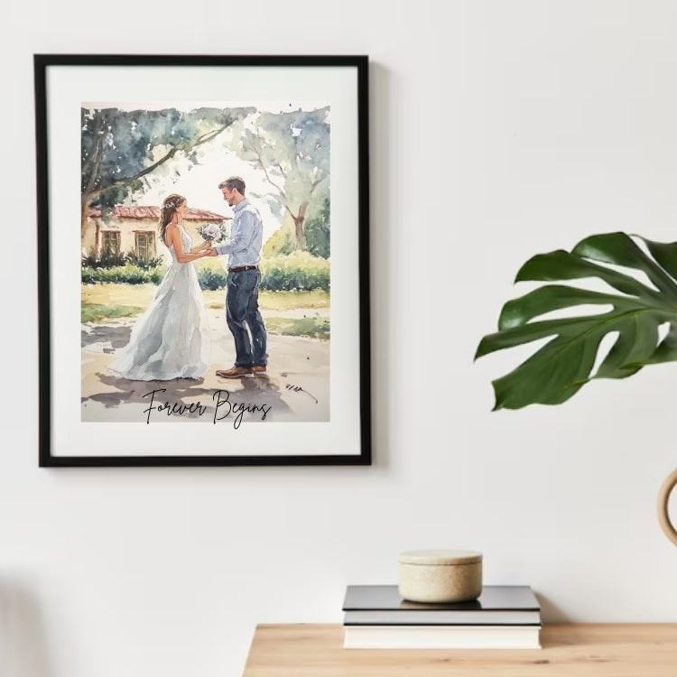 Couple Proposal Engagement Hand-Painted Water Colour Portrait