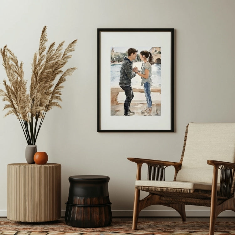Couple Proposal Engagement Hand-Painted Water Colour Portrait