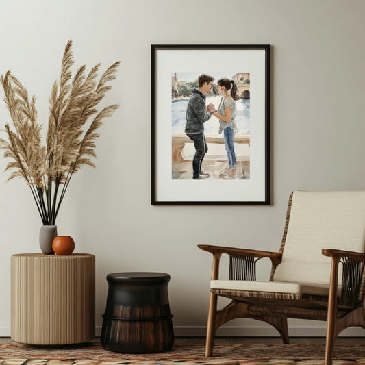 Couple Proposal Engagement Hand-Painted Water Colour Portrait